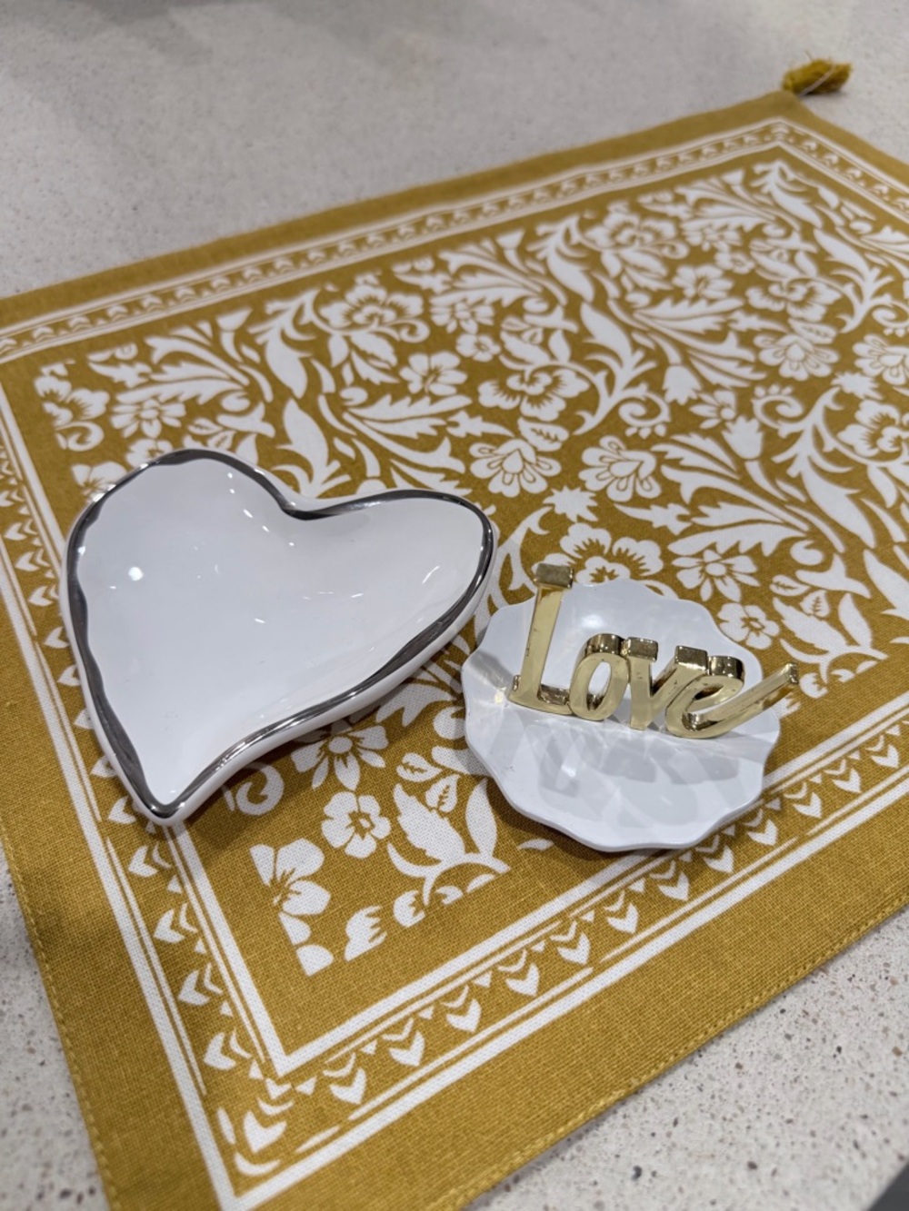 Decorative White Heart Trinket Dish Set with Gold 'Love' Accent
